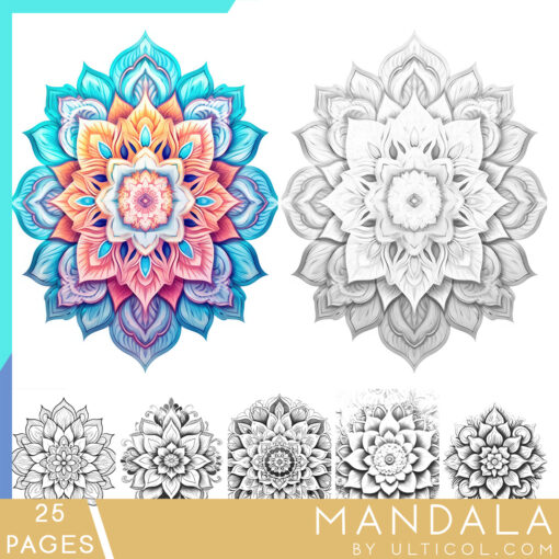 Mandala Coloring Page Book, Adults + Kids - Instant Download Grayscale Coloring Page