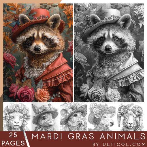 Mardi Gras Animals Coloring