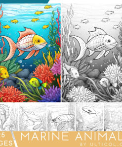 Sea Creatures Grayscale Coloring Pages