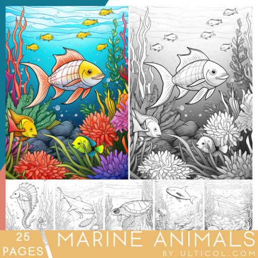 Sea Creatures Grayscale Coloring Pages