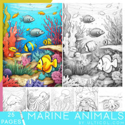 Sea Animal Grayscale Coloring Pages
