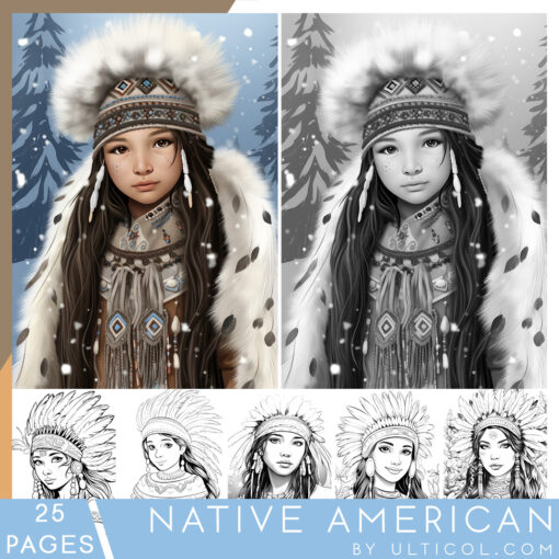 Native American Grayscale Coloring Pages