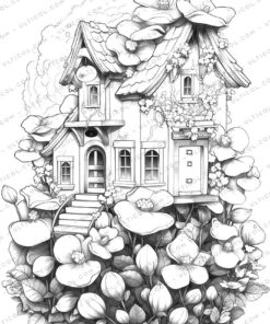 Fairy Homes Grayscale Coloring Pages