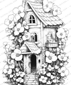 Fairy Homes Grayscale Coloring Pages