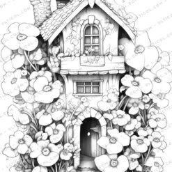 Fairy Homes Grayscale Coloring Pages