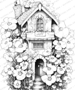 Fairy Homes Grayscale Coloring Pages