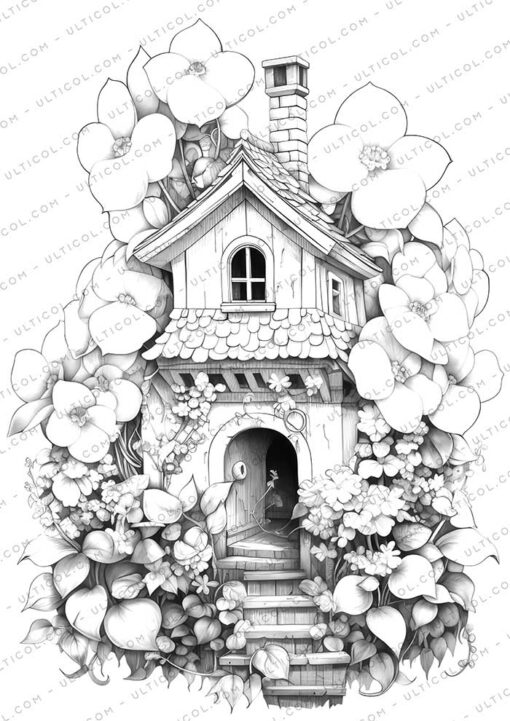 Fairy Homes Grayscale Coloring Pages