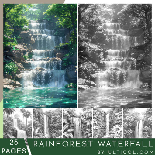 Rainforest Waterfall Coloring