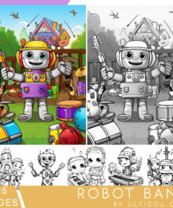 Robot Band Grayscale Coloring Pages