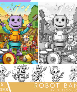 Robot Band Grayscale Coloring Pages