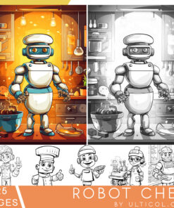 Robot Chef Grayscale Coloring Pages