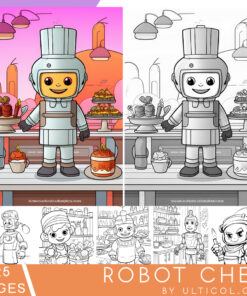 Robot Chef Grayscale Coloring Pages