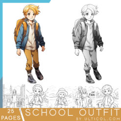 School Fashion Grayscale Coloring Pages