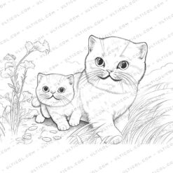 Cute Cat Grayscale Coloring Pages