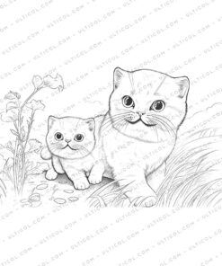 Cute Cat Grayscale Coloring Pages