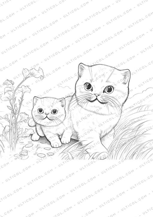 Cute Cat Grayscale Coloring Pages