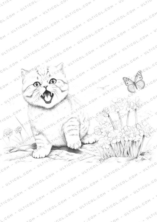 Cute Cat Grayscale Coloring Pages