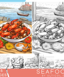 Seafood Feast Grayscale Coloring Pages