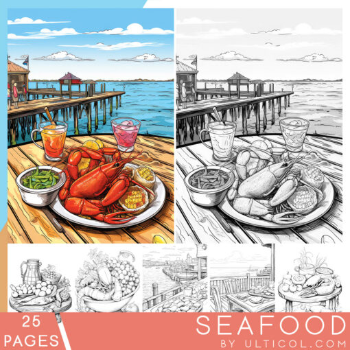 Seafood Grayscale Coloring Pages