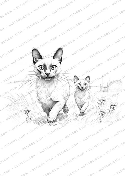 Cute Cat Grayscale Coloring Pages