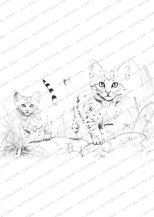 Cute Cat Grayscale Coloring Pages