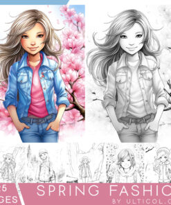 Spring Fashion Grayscale Coloring Pages