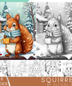 Cute Squirrel Grayscale Coloring Pages