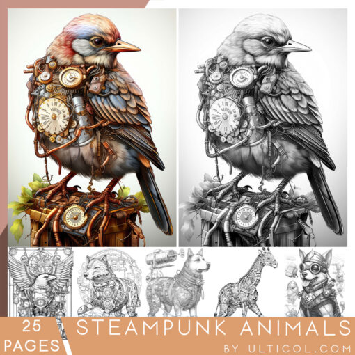 Steampunk Animals Coloring