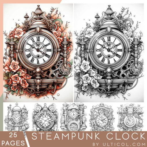 Steampunk Clock Coloring