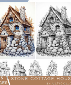 Stone Cottage Houses Coloring