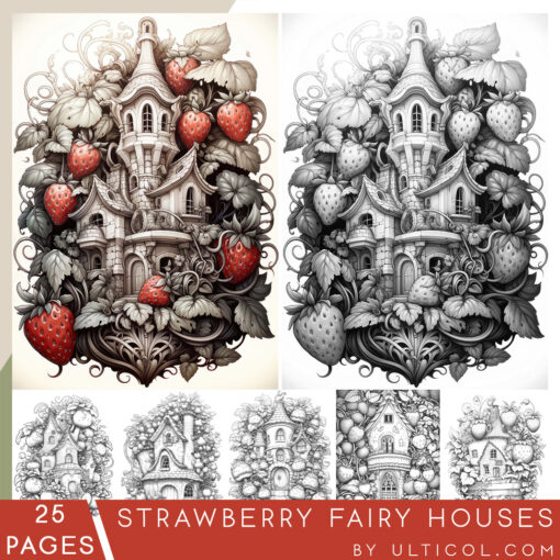 Strawberry Fairy Houses Coloring