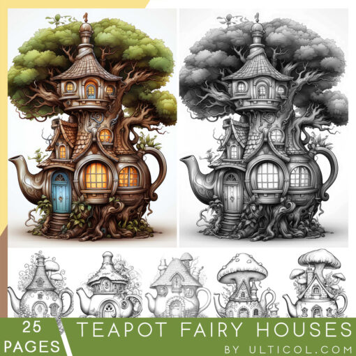 teapot fairy house coloring