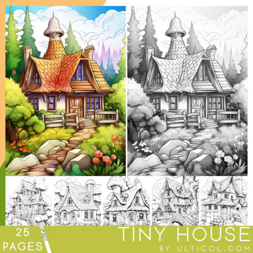 Tiny House Grayscale Coloring Pages