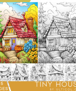 Tiny House Grayscale Coloring Pages