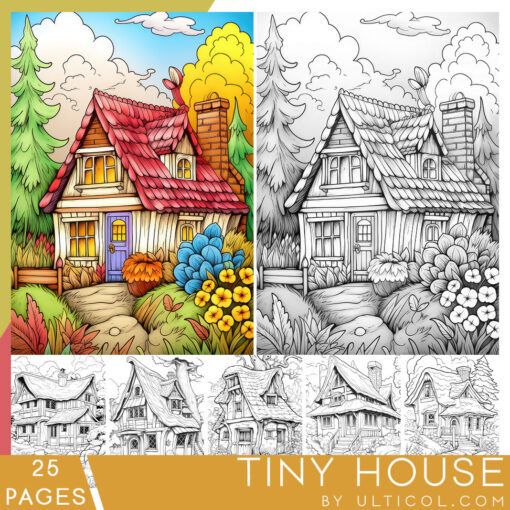 Tiny House Grayscale Coloring Pages