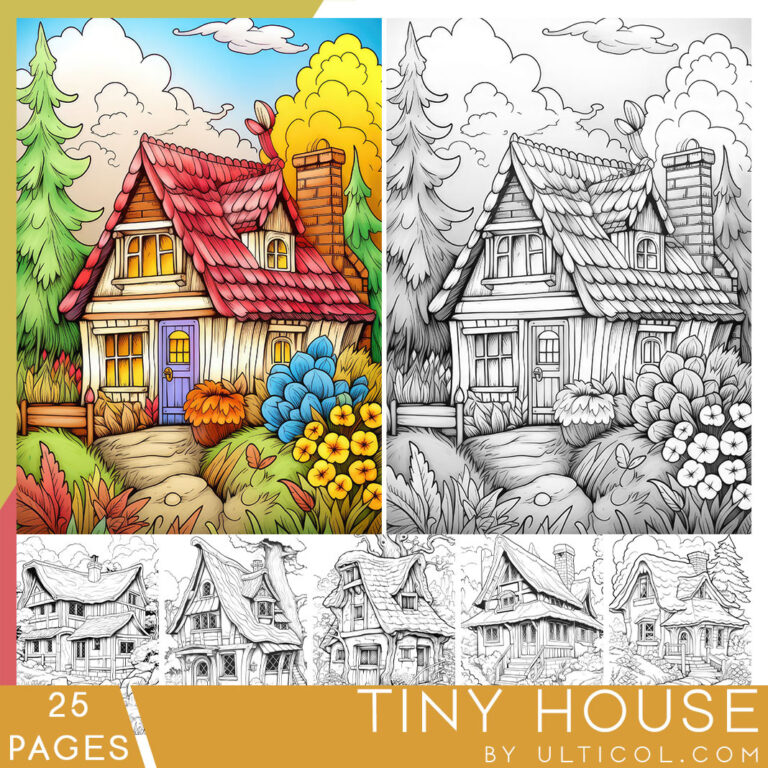 Mouse houses Coloring Book, Adults kids Instant Download -Grayscale ...