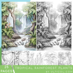 Rainforest Plants Grayscale Coloring Pages