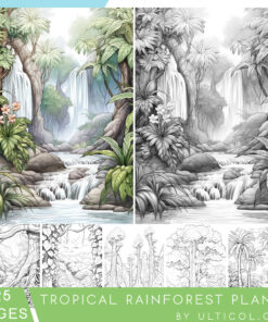 Rainforest Plants Grayscale Coloring Pages