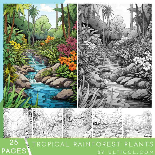 Rainforest Plants Grayscale Coloring Pages