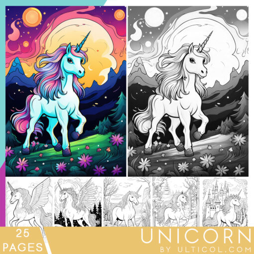 Cute Unicorn Grayscale Coloring Pages