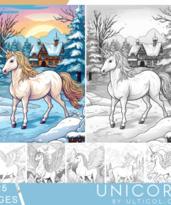 Unicorn Grayscale Coloring Pages