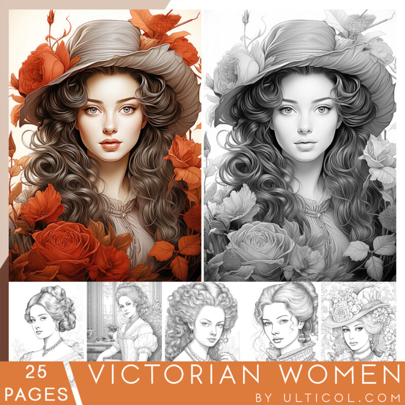 Victorian Women Coloring Book adults Vintage Ladies Grayscale Coloring ...