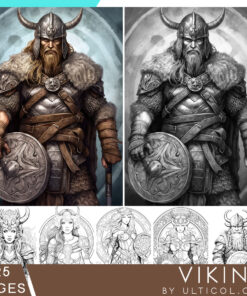 Viking Coloring Page Book, Adults + Kids - Instant Download Grayscale Coloring Page