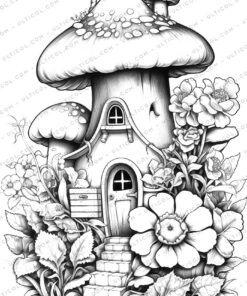 Enchanted Fairy Houses Grayscale Coloring Pages