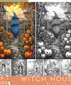 Witch House Coloring Pages for Adults, A Fantasy Halloween