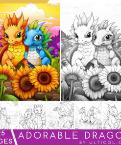 25 Adorable Dragon Grayscale Coloring Pages