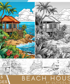 Beach House Grayscale Coloring Pages