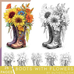 Boots with Flowers Coloring Book