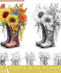 Boots with Flowers Coloring Book