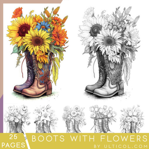 Boots with Flowers Coloring Book